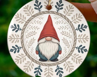 Scandinavian Gnome Ornament Ceramic Tree Decoration Nordic Folk Art Style Holiday Gnome Design Winter Forest Christmas Ornament