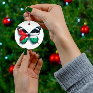 Palestinian Butterfly Ornament Round Ceramic Ornament Palestine Flag Colors Christmas Tree Decoration Cultural Gift
