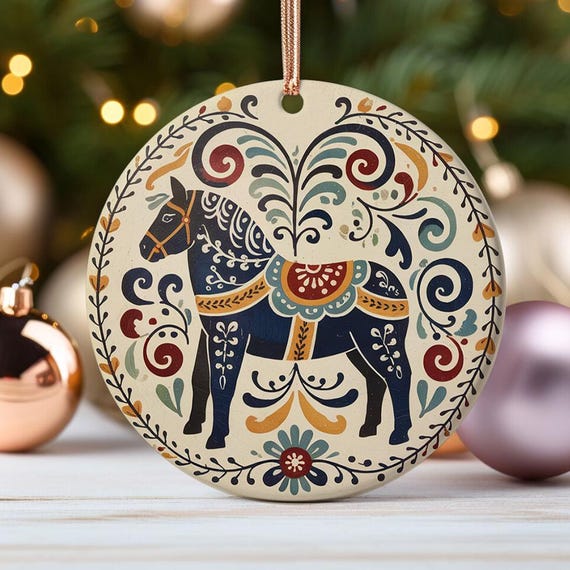 Swedish Dala Horse Ornament Scandinavian Folk Art Christmas Decoration Traditional Nordic Pattern Gift for Heritage and Culture Lovers