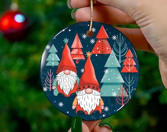Christmas Gnome Ornament Gift for Holiday Decor Lovers Cute Scandinavian Tree Hanging Ceramic Winter Decoration Nordic Gnome Keepsake