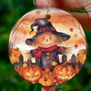 Scarecrow Pumpkin Halloween Ornament Cute Autumn Decor Gift for Halloween Lovers Rustic Fall Harvest Decoration Spooky Jack-O Lantern Charm