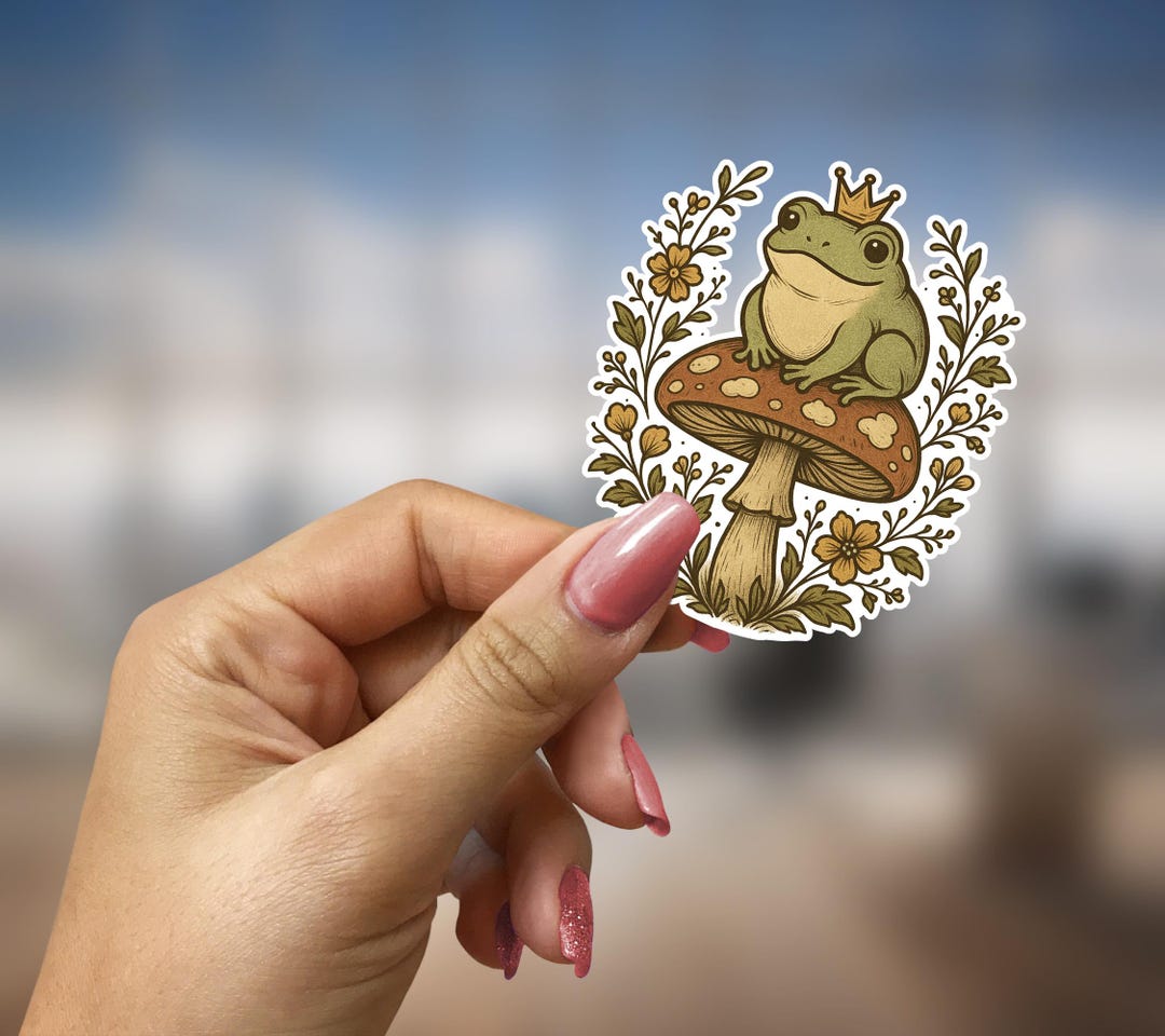Cottagecore Frog Sticker Mushroom Toadstool Vinyl Decal Gift for Nature ...