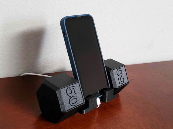 Stay Fit & Focused: Dumbbell Phone Stand for Desk, Perfect Gift for Personal Trainer or Fitness Enthusiast - Fits most popular smartphones!