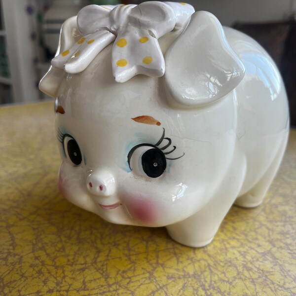 Vintage Ceramic Piggy Bank Kewpie Retro Kitsch