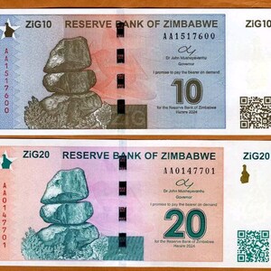 NEW Set 2pcs 10 and 20 Zig Zimbabwe 2024 Banknotes UNC - Etsy