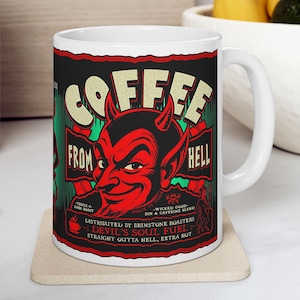 Teufel Becher Vintage Retro Kaffeebecher 1960er Jahre Teufel Kunst Becher Lustiger Kaffeeliebhaber Neuheit Teufel Tasse, Kaffee aus der Hölle lustige Tasse