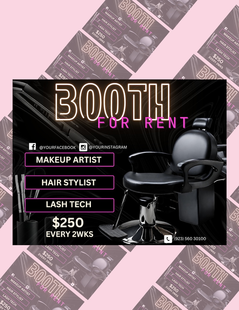 Booth Rental Open Flyer Template for Canva Social Flyer MUA Hairstylist ...