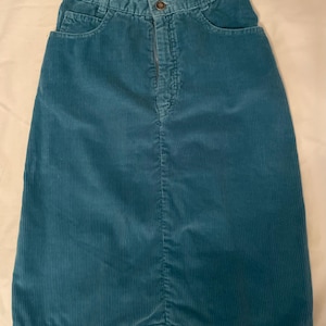 Vintage 80&#39;s Womens  Calvin Klein Corduroy Aqua Blue Skirt Size 6 Length 22in