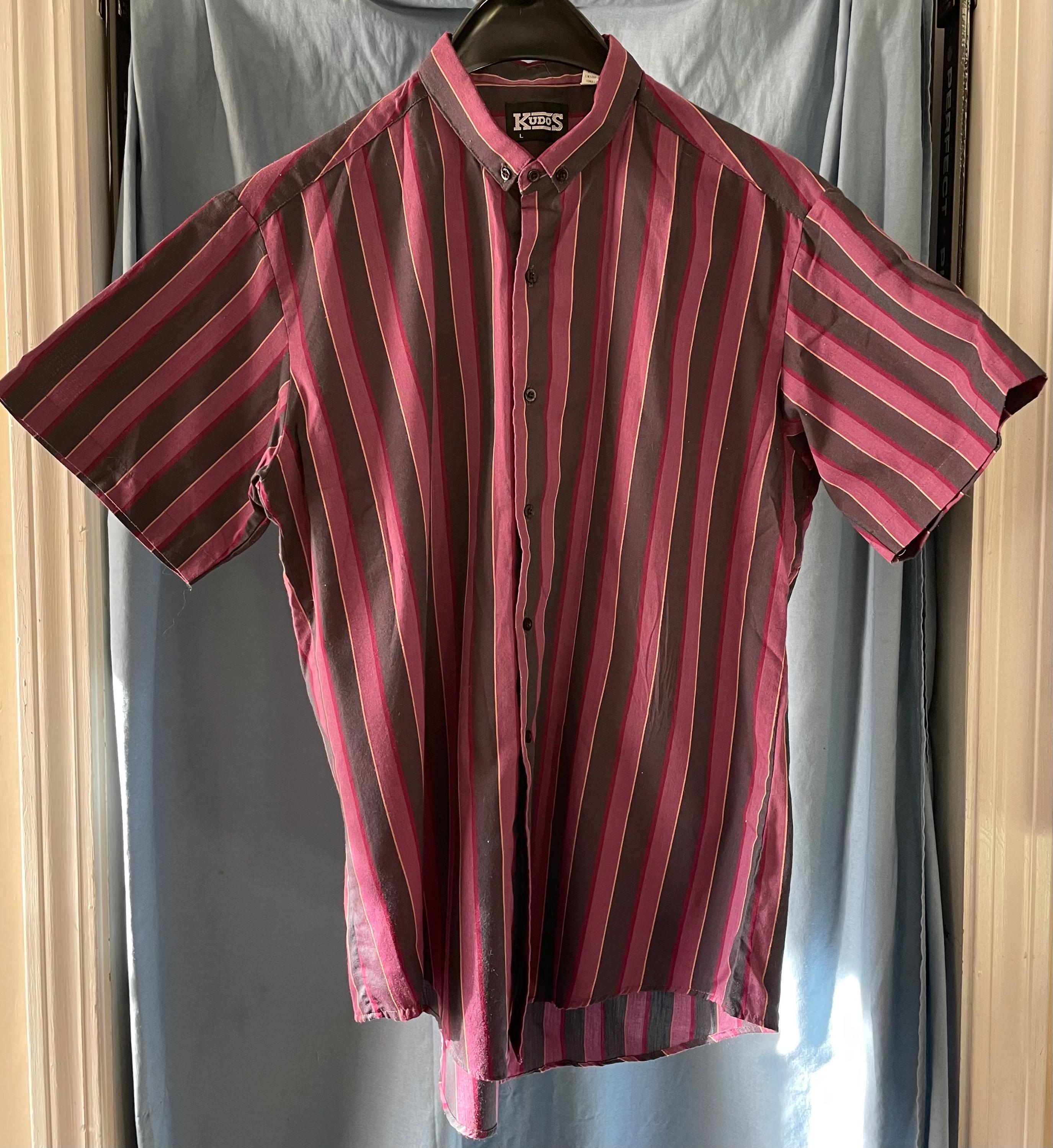 Camisa vintage de manga corta a rayas con botones Kudos para hombre, años 80, talla L, usada, muy buen estado.