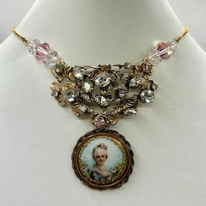 Rhinestone Buckle Portrait Necklace: Vintage Pendant