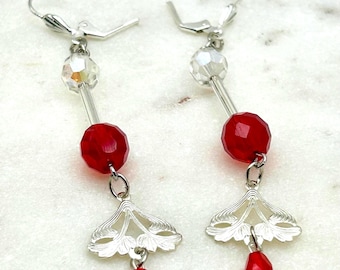 Art-deco hefboomoorbellen: zilver en rood vintage stijl, 3,5 inch