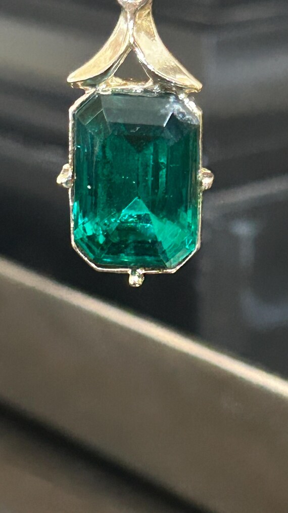 Vintage Emerald Green foil back rectangular caboc… - image 3