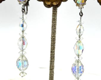 Pendientes colgantes de cristal facetado AB vintage, estilo llamativo, 2 5/8”