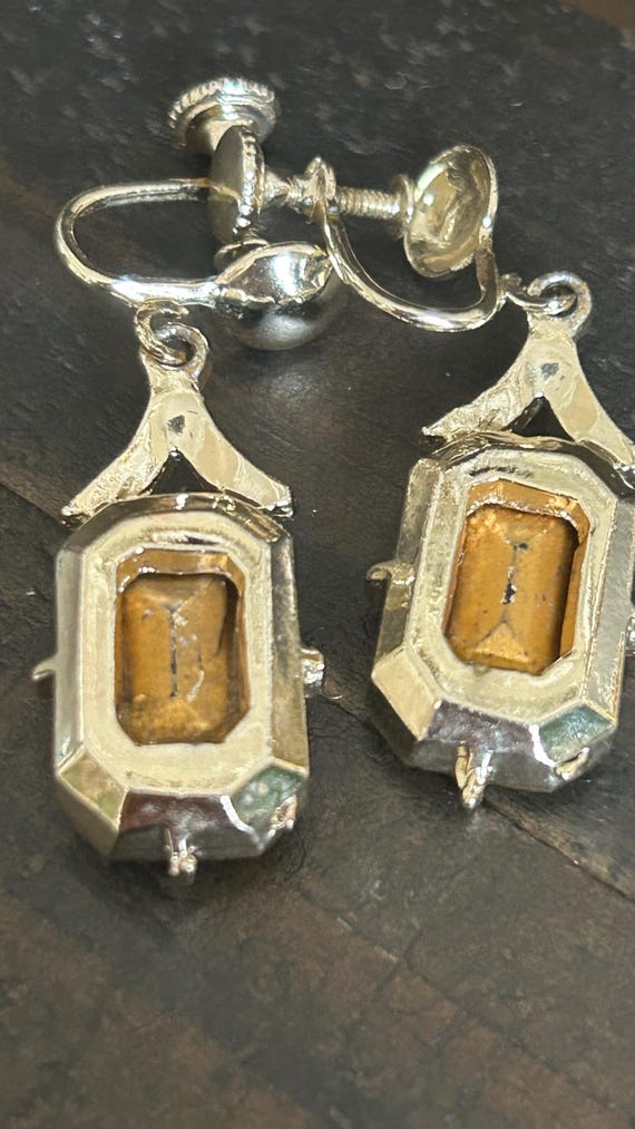 Vintage Emerald Green foil back rectangular caboc… - image 2