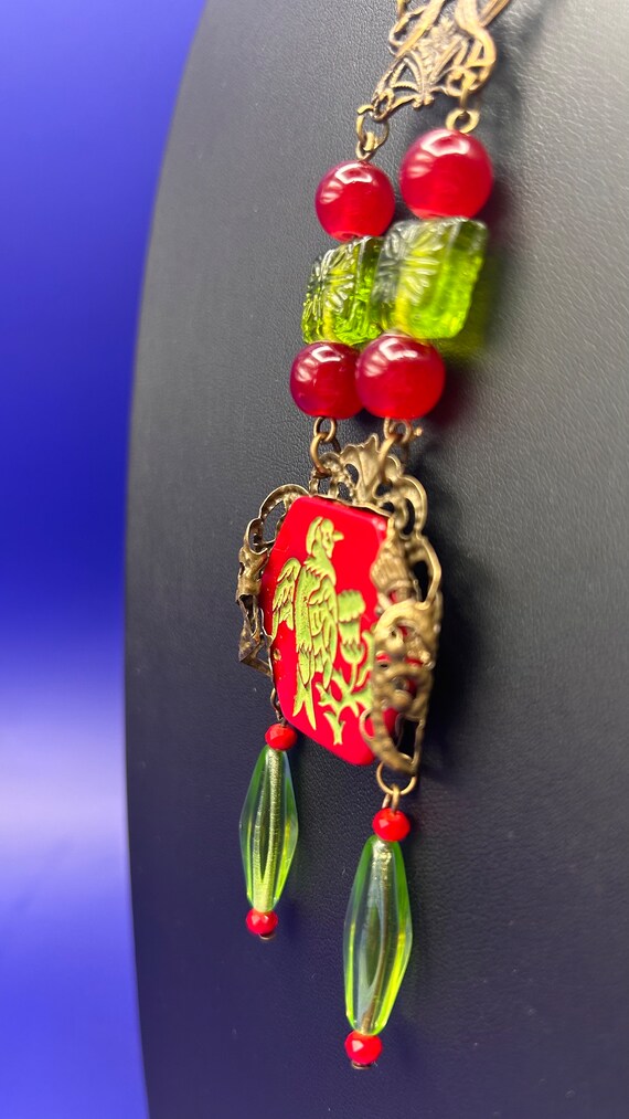 Collier Vintage Perles De Verre Multicolore Avec Pendentif Oiseau - Fait Main, Longueur 22 Pouces