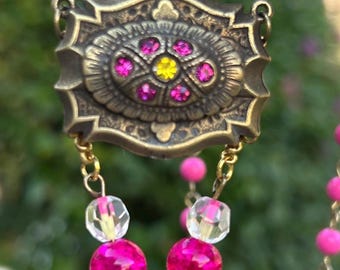 Vintage Jewelry Signed Kenny Ma San Francisco Pink Crystal Flower