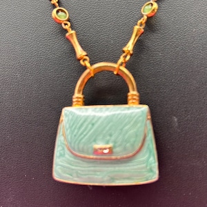 Collar de bolso vintage bastante azul en cadena de bambú