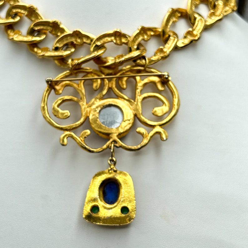 Vintage Anne Klein Chunky Gold Large Chain Link Necklace With Large