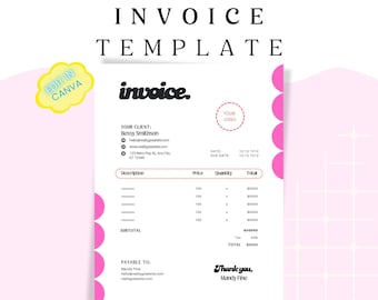 Canva Invoice Template, Customizable And Editable,  Business Invoice, Printable Invoice, Order Form Template, Editable Invoice