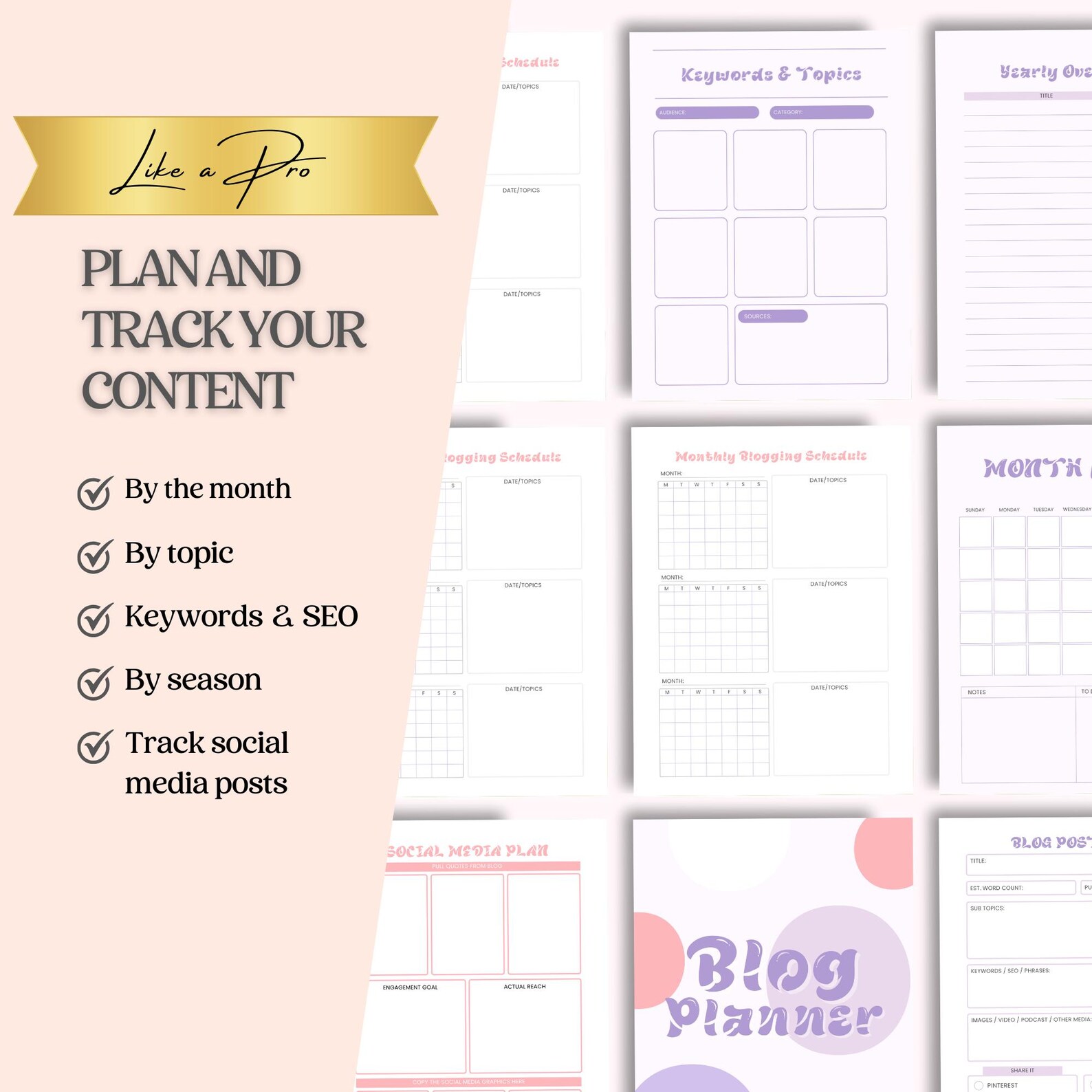 Blog Planner, Blogging Schedule, Content Planner, Social Media Planner, Keyword Tracker, SEO ...
