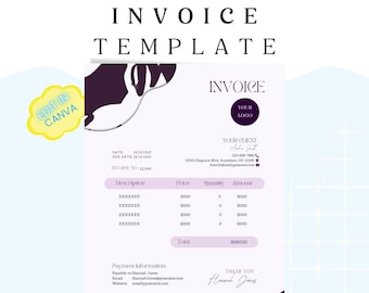 Canva Invoice Template, Customizable and Editable,  Business Invoice, Printable Invoice, Order Form Template, Editable Invoice
