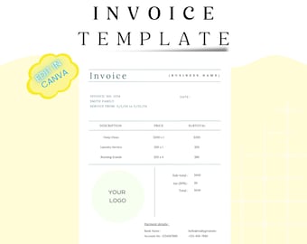 Canva Invoice Template, Customizable and Editable, Cleaning Business Invoice, Printable Invoice, Order Form Template, Editable Invoice