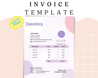 Canva Invoice Template, Customizable and Editable,  Business Invoice, Printable Invoice, Order Form Template, Editable Invoice