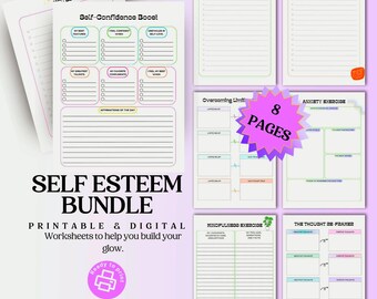 Self Esteem Workbook, CBT Worksheets, Growth Mindset Tools, Therapy Journals, Positive Affirmations, Confidence Building, Mental Health