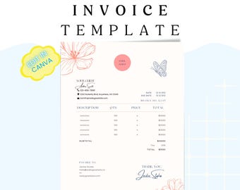 Canva Invoice Template, Customizable And Editable,  Business Invoice, Printable Invoice, Order Form Template, Editable Invoice