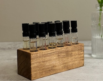 Perfume Sample Holder – Handcrafted Solid Wood Organizer for Fragrance Samples & Decants