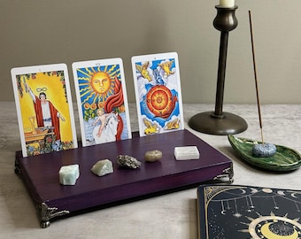 Hand-Painted Wooden Tarot Card Display: Unique Altar Decor, Spiritual Gift for Meditation & Divination