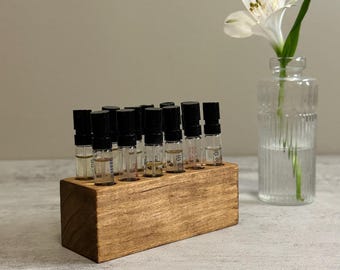 Perfume Sample Holder – Handcrafted Solid Wood Organizer for Fragrance Samples & Decants
