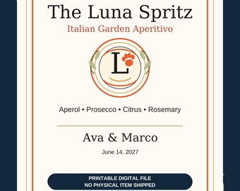 Personalized Pet Cocktail Sign, Italian Garden Wedding Bar Menu, Signature Drink Sign, Custom Dog Cat Wedding Printable, Digital Download