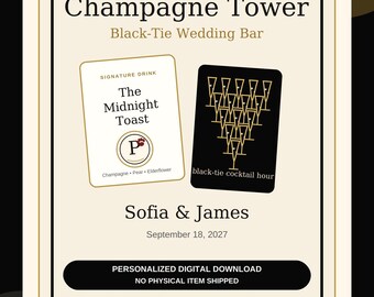 Personalized Pet Cocktail Sign, Black Tie Champagne Wedding Bar Menu, Signature Drink Sign, Custom Dog Wedding Printable, Digital Download