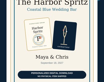 Personalized Pet Cocktail Sign, Coastal Blue Wedding Bar Menu, Signature Drink Sign, Custom Dog Cat Wedding Printable, Digital Download