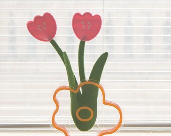 Felt Flowers with Acrylic Vase - Tulip, Diffuser, Gift, Mother's Day, Mom, Gift For Her, Home Fragrance Diffuser, Decoration