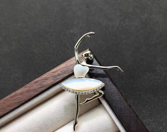 Ballerina Brooch Natural Shell Handmade Brooch Gift for Her Mothers Day Wedding Brooch Mother of Pearl Brooch Dancer Brooch Dancing Girl Pin