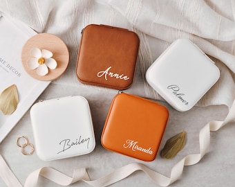 Personalized Compact Jewelry Box: Bridesmaid Gifts, Travel Jewelry Case