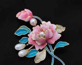 Peony Brooch 14k Gold Plated Handcrafted Pearl Brooch Pin Gift for Her Anniversary Gift Wedding Brooch Pendant Pearl Pin Mothers Day