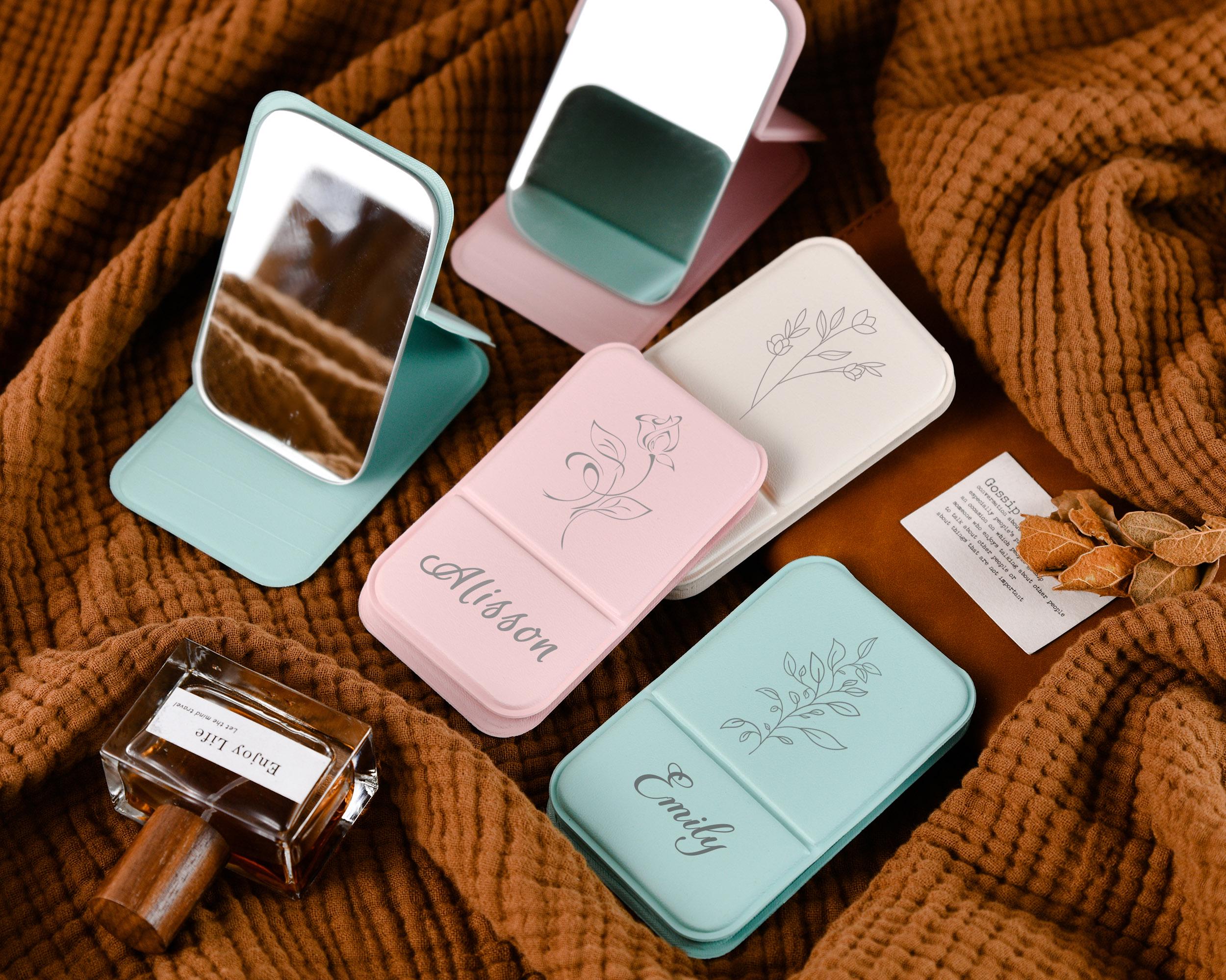 Personalized square makeup mirror, pocket mirror with custom name and logo, bridesmaid gift, folding makeup mirror, travel makeup mirror