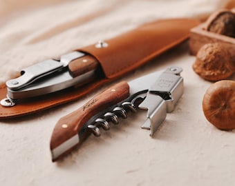 Personalized Wooden Handle Corkscrew: Engraved Waiter's Bottle Opener