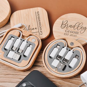 Handgemaakte bamboe kabelopberger: Tech Travel Kit, 60 W opladen