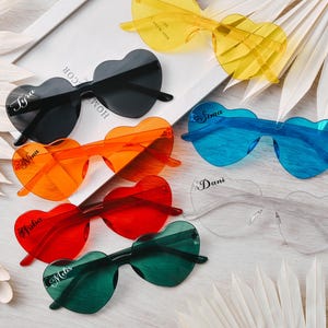 Anspruchsvolle herzförmige Brautparty-Sonnenbrille, herzförmige Sonnenbrille im Vintage-Stil, perfektes Brautjungferngeschenk, stilvolle randlose Sonnenbrille