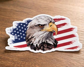 Patriotic Bald Eagle Sticker with American Flag