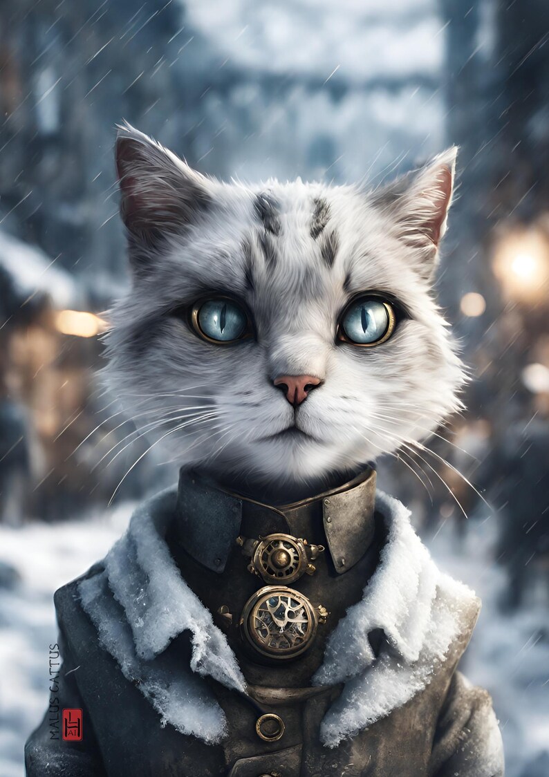 Frostpunk Cat Prints Animal Cat Digital Art Print Wall Art AI Generated ...
