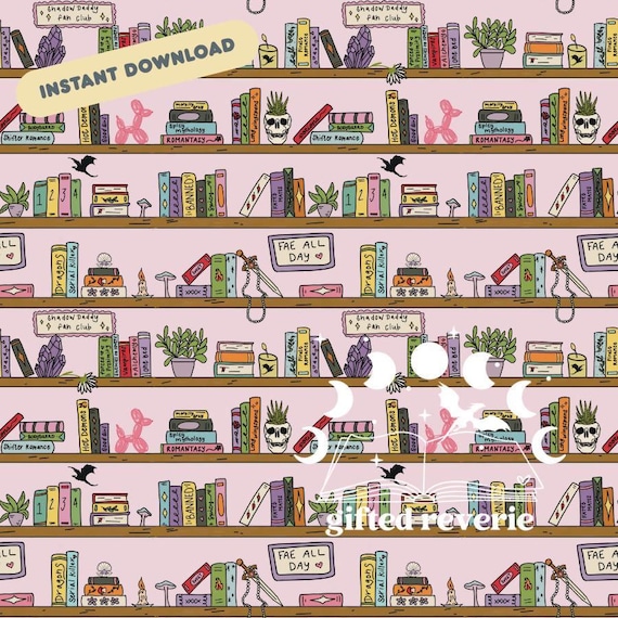 Spicy Bookshelf Seamless Pattern PNG Instant Download | bookish, books, booktok, smut, fairy, romantasy, art, for fabric, tumblers, etc.