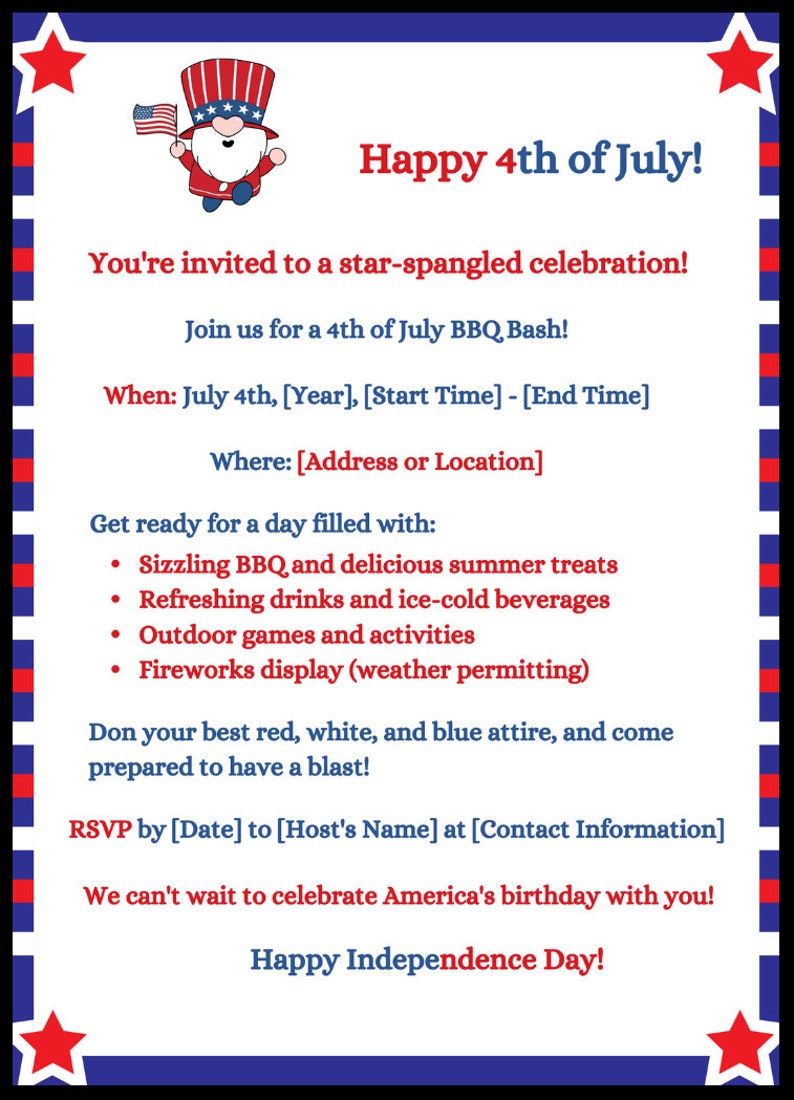 Editable in Canva 5x7 Patriotic Grandpa America 4th of July Invitation ...