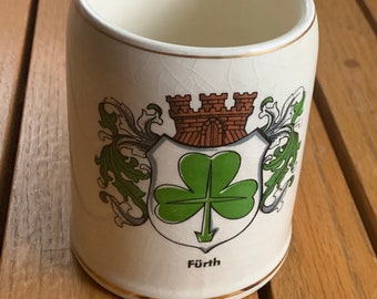 Vintage A. Wilhelm handpainted stoneware beer stein - Fürth crest - bierkrug 0.5 L