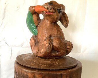 Vintage 1970s California Originals 2620  Ceramic Squirrel With Carrot Sitting onTree Stump Cookie Jar