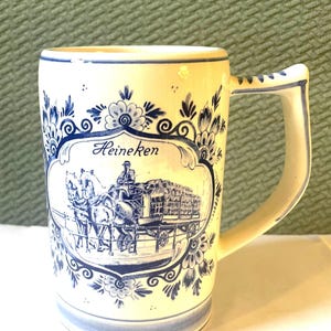 Delft Blue Heineken Tankard/Made in Holland/Hand Painted Ceramic Beer Stein/Collectable Barware